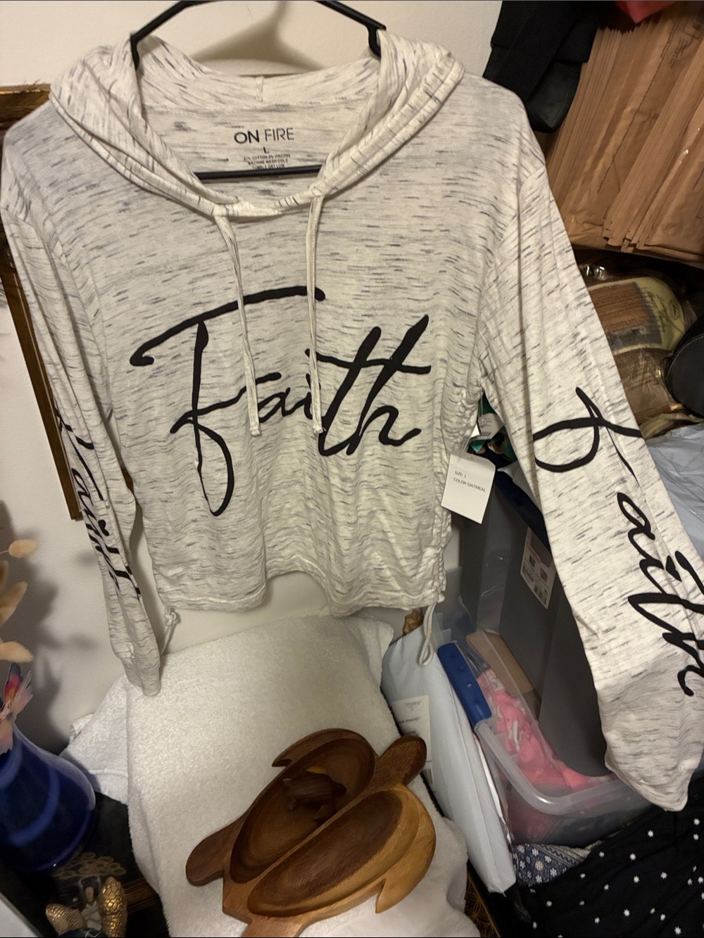 On Fire Cream 'Faith' Script Pullover Hoodie oatmeal color